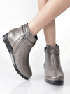 Women Grey High Ankle Broad Feet Side Zipper Closure Casual Buckle Boots