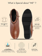 Shop Women Tan High Ankle Broad Feet Side Zipper Closure Casual Buckle Boots Online.