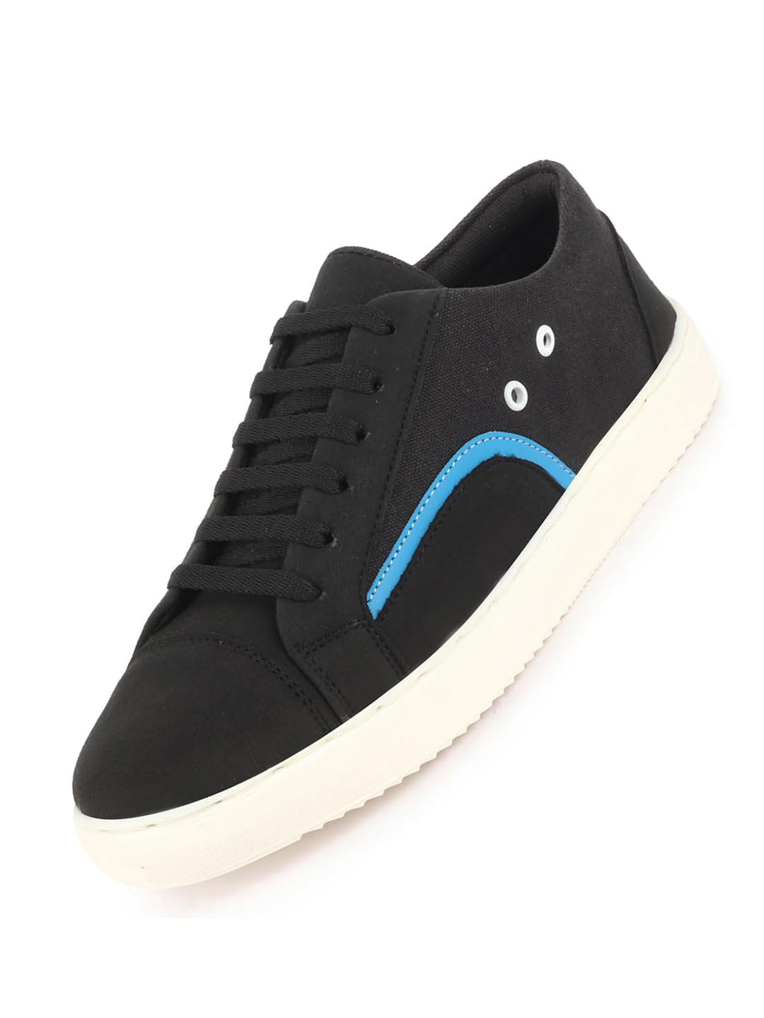 Men Black Colorblocked Upper Denim Strip Design Comfort Lace Up Canvas Sneakers Shoes