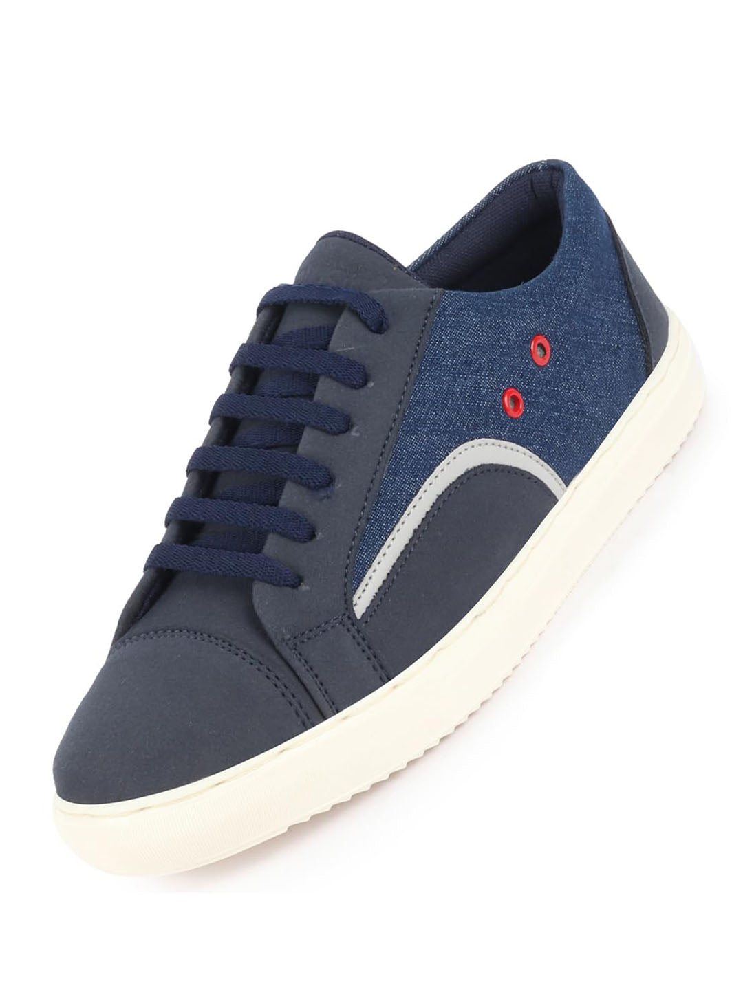 Men Navy Blue Colorblocked Upper Denim Strip Design Comfort Lace Up Canvas Sneakers Shoes