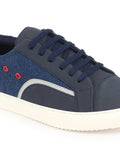 Men Navy Blue Colorblocked Upper Denim Strip Design Comfort Lace Up Canvas Sneakers Shoes