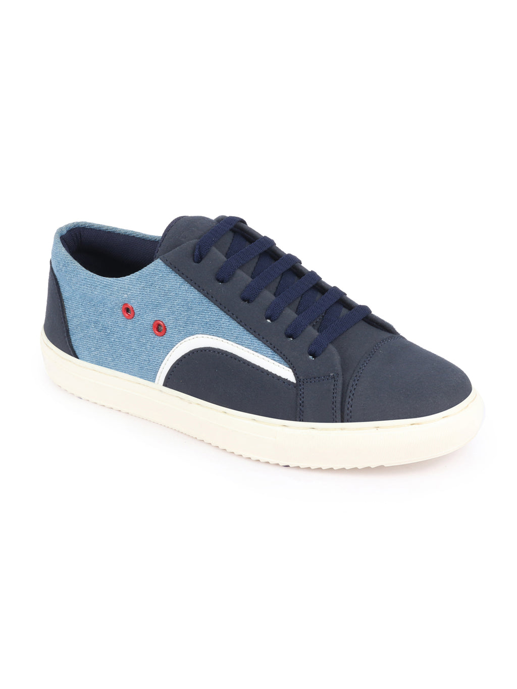 Shop Men Sky Blue Colorblocked Upper Denim Strip Design Comfort Lace Up Canvas Sneakers Shoes Online.