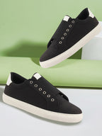Shop Men Black Elastic Closure Comfort Canvas Denim Slip On Sneaker Shoes Online.