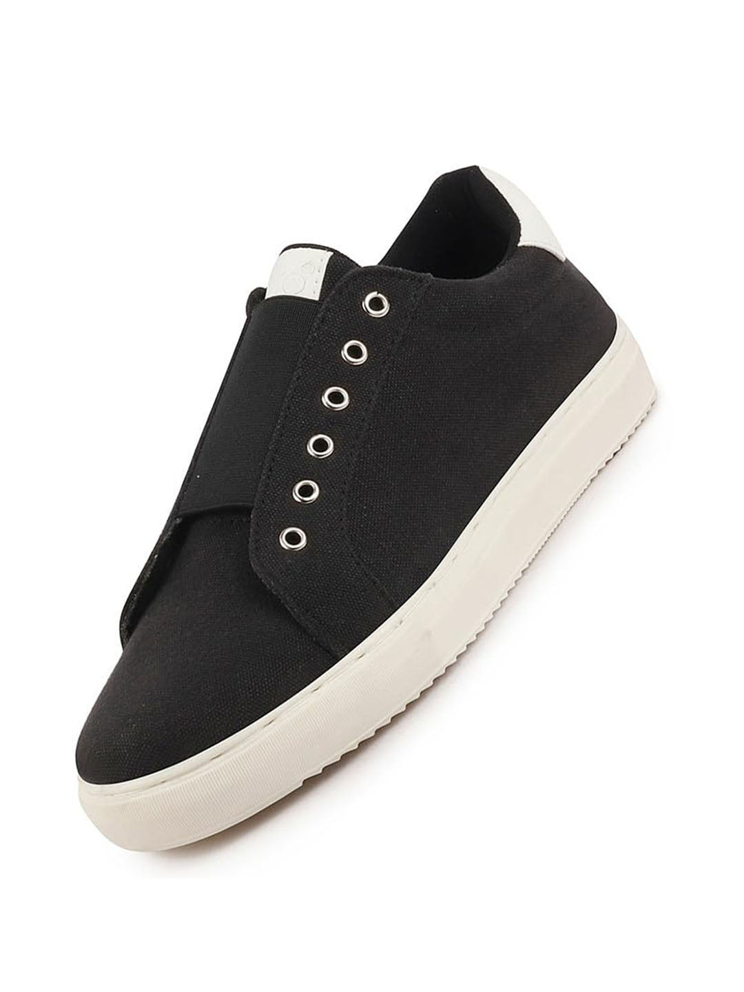 Shop Men Black Elastic Closure Comfort Canvas Denim Slip On Sneaker Shoes Online.
