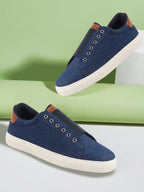 Shop Men Navy Blue Elastic Closure Comfort Canvas Denim Slip On Sneaker Shoes Online.