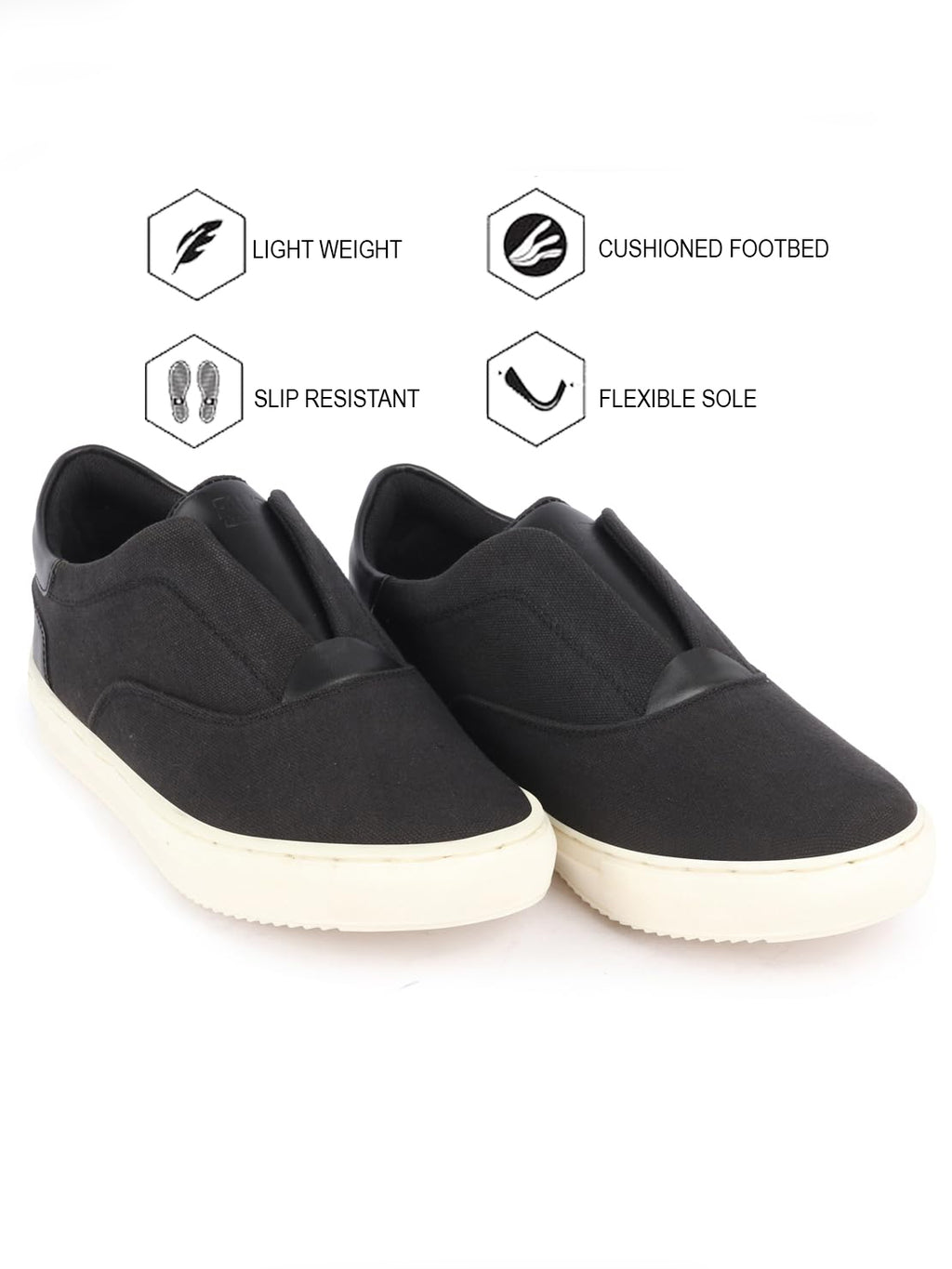 Shop Men Black Classic Upper Denim Comfort No Touch Slip On Canvas Sneakers Shoes Online.