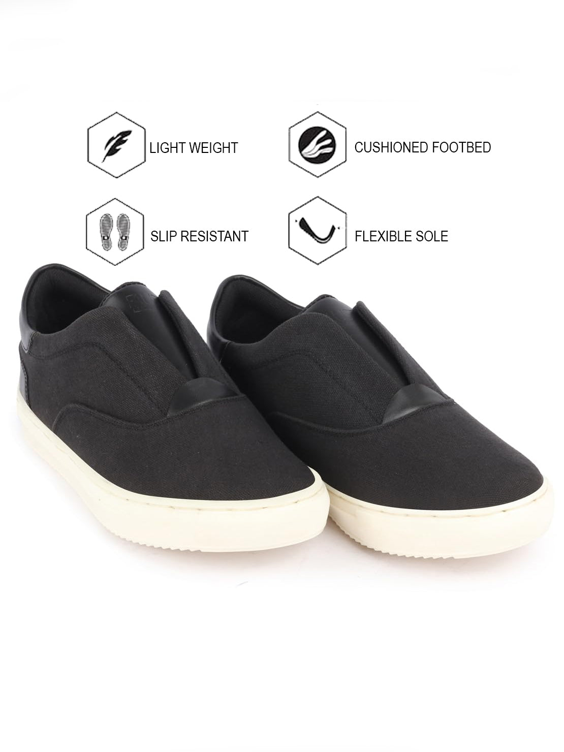 Shop Men Black Classic Upper Denim Comfort No Touch Slip On Canvas Sneakers Shoes Online.