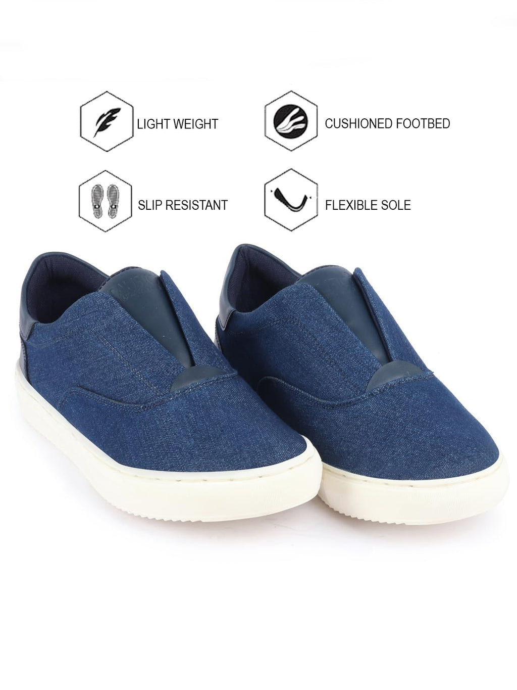 Shop Men Navy Blue Classic Upper Denim Comfort No Touch Slip On Canvas Sneakers Shoes Online.