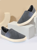 Shop Men Grey Colorblocked Denim/Canvas Slip On Casual Loafer Shoes Online.