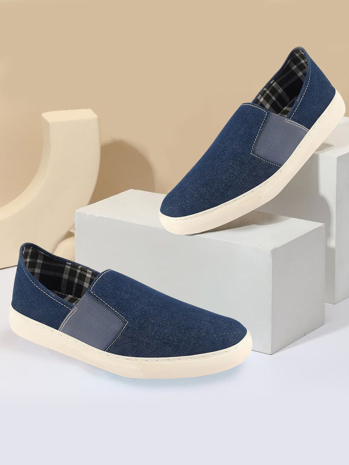Shop Men's Navy Blue Canvas Casual Loafer Shoes Online