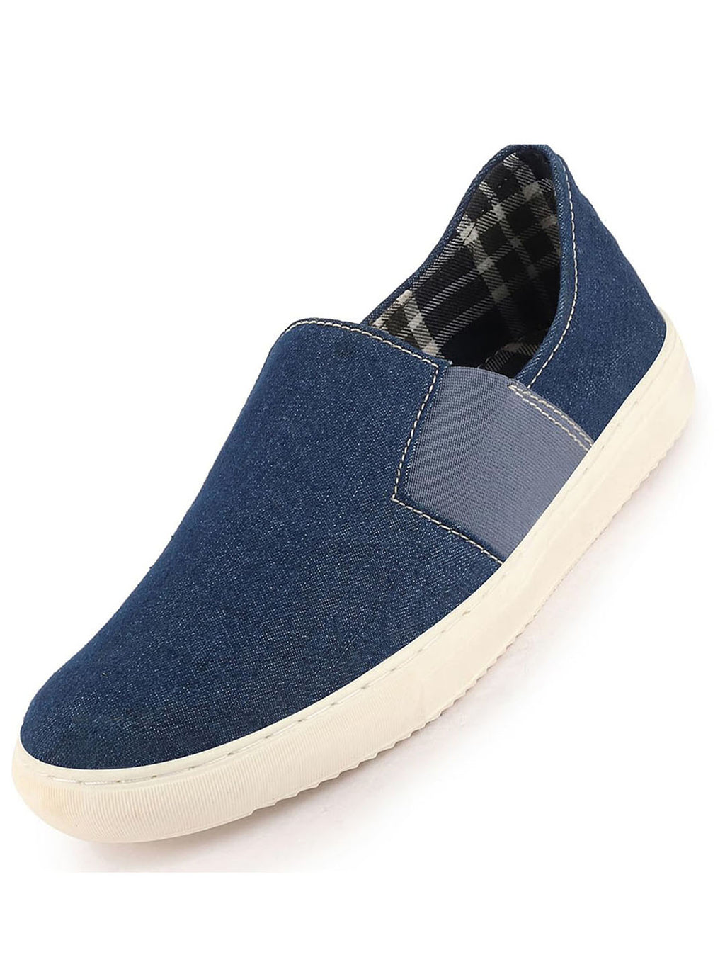 Shop Men Navy Blue Colorblocked Denim/Canvas Slip On Casual Loafer Shoes Online.