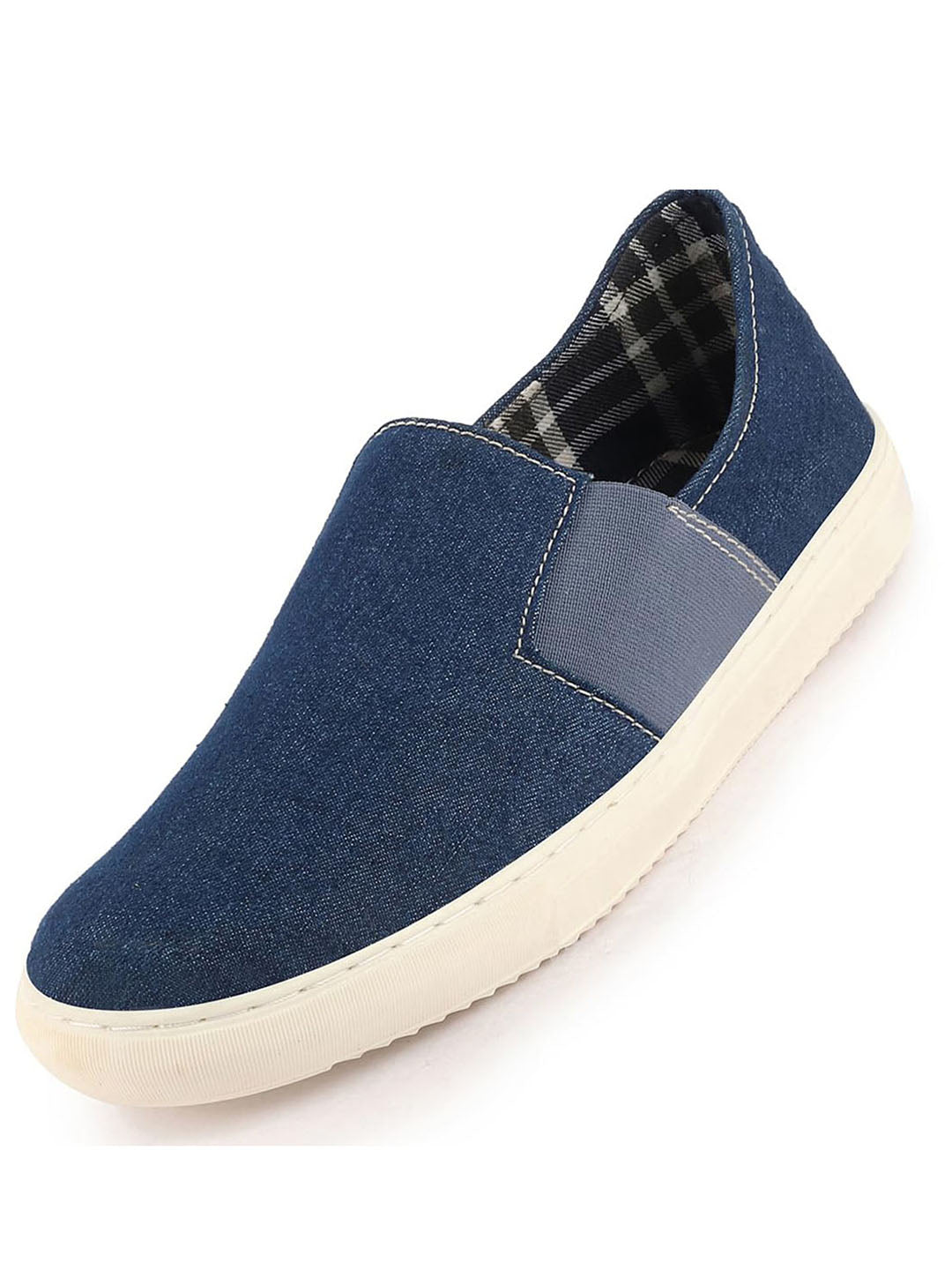 Shop Men Navy Blue Colorblocked Denim/Canvas Slip On Casual Loafer Shoes Online.