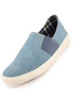 Shop Men Sky Blue Colorblocked Denim/Canvas Slip On Casual Loafer Shoes Online.