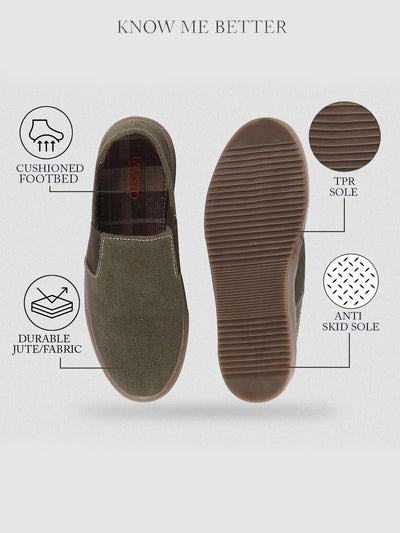 Men Olive Colorblocked Classic Jute/Fabric Slip On Canvas Sneaker Slip On Casual Shoes