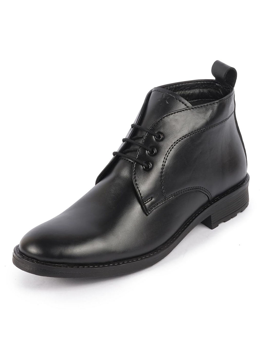 men black genuine leather broad feet mid top chukka lace up boots with tpr welted sole