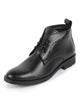 Men Black Genuine Leather Broad Feet Mid Top Chukka Lace Up Boots with TPR Welted Sole