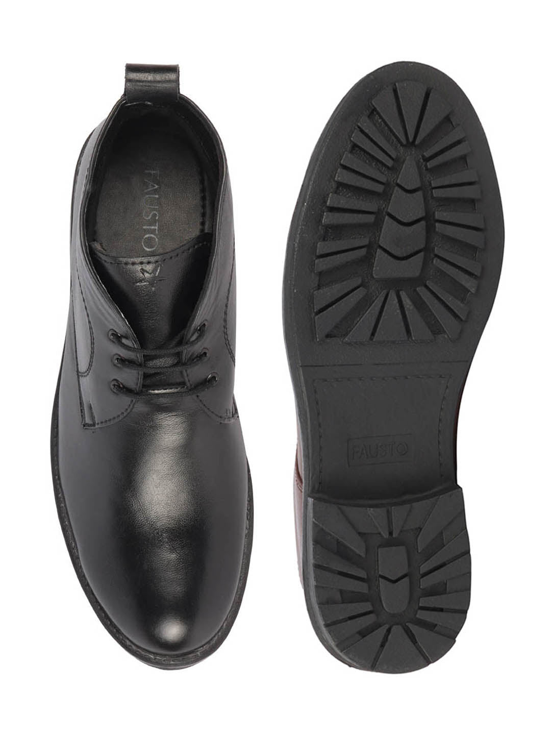 men black genuine leather broad feet mid top chukka lace up boots with tpr welted sole