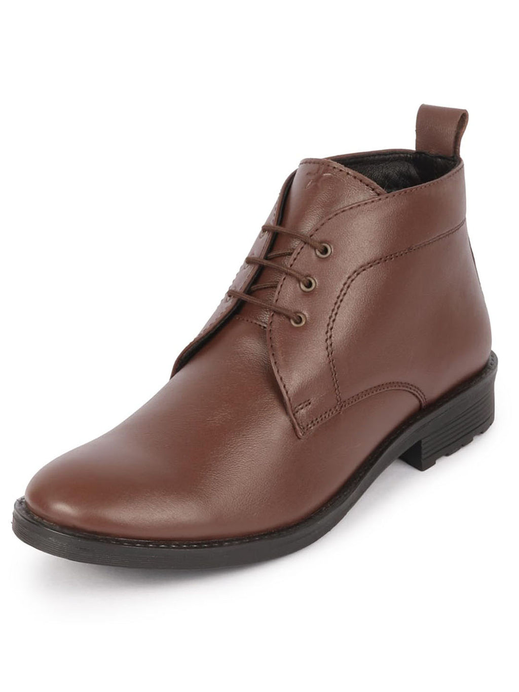 men brown genuine leather broad feet mid top chukka lace up boots with tpr welted sole
