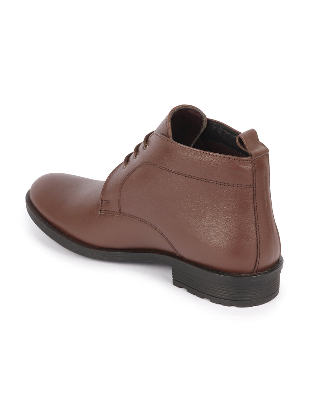 men brown genuine leather broad feet mid top chukka lace up boots with tpr welted sole