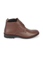 men brown genuine leather broad feet mid top chukka lace up boots with tpr welted sole