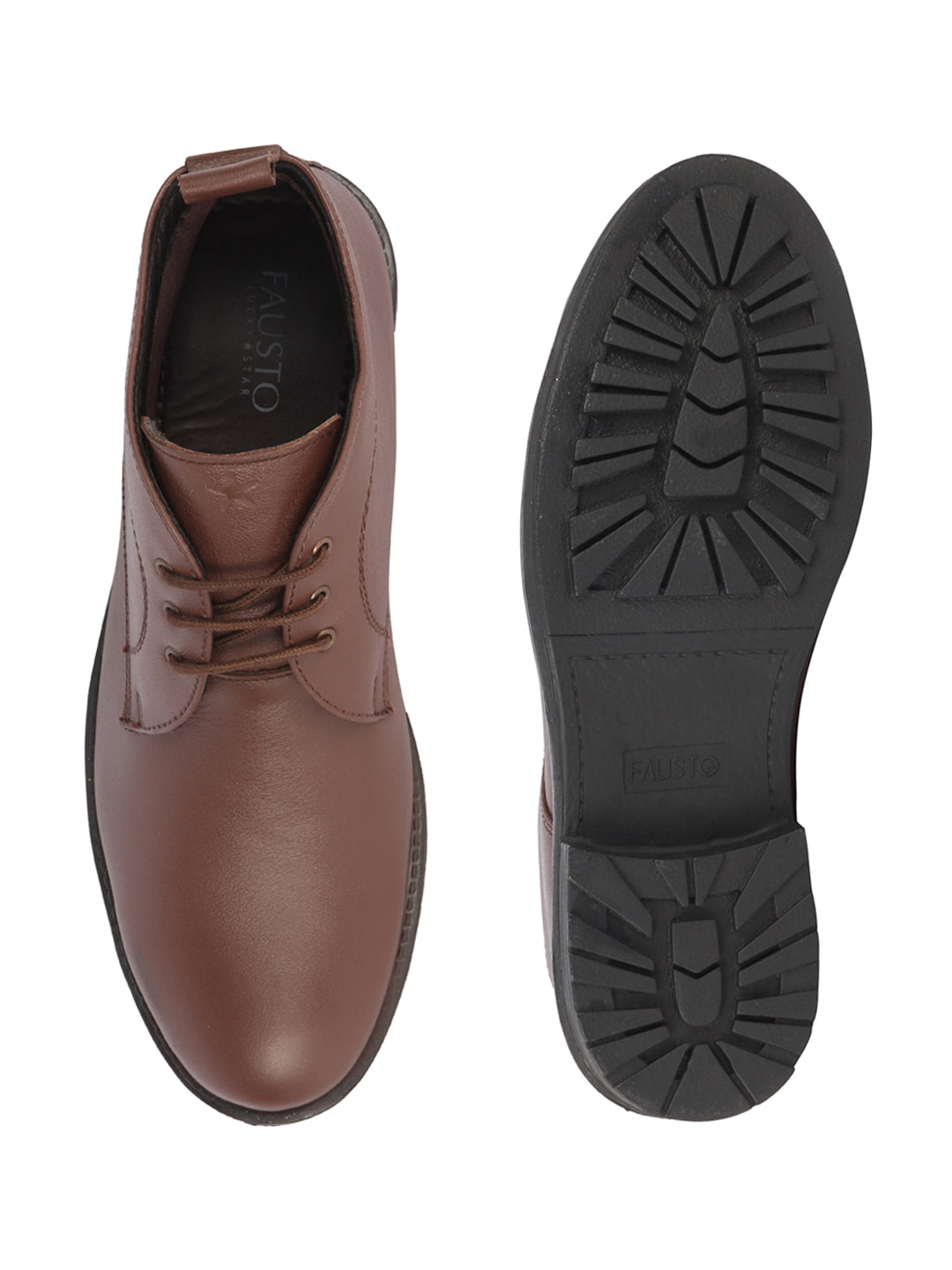men brown genuine leather broad feet mid top chukka lace up boots with tpr welted sole