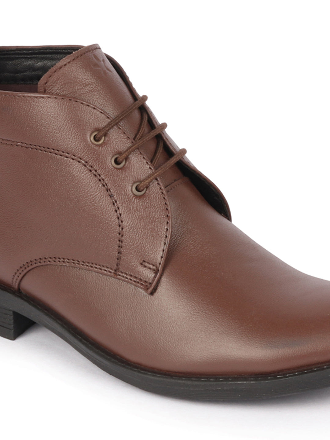 men brown genuine leather broad feet mid top chukka lace up boots with tpr welted sole