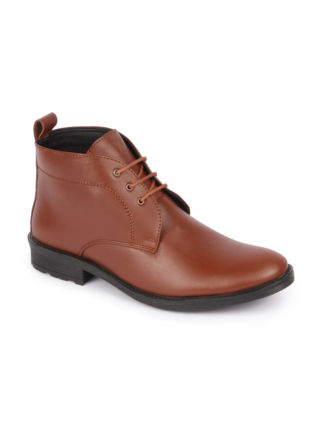men tan genuine leather broad feet mid top chukka lace up boots with tpr welted sole