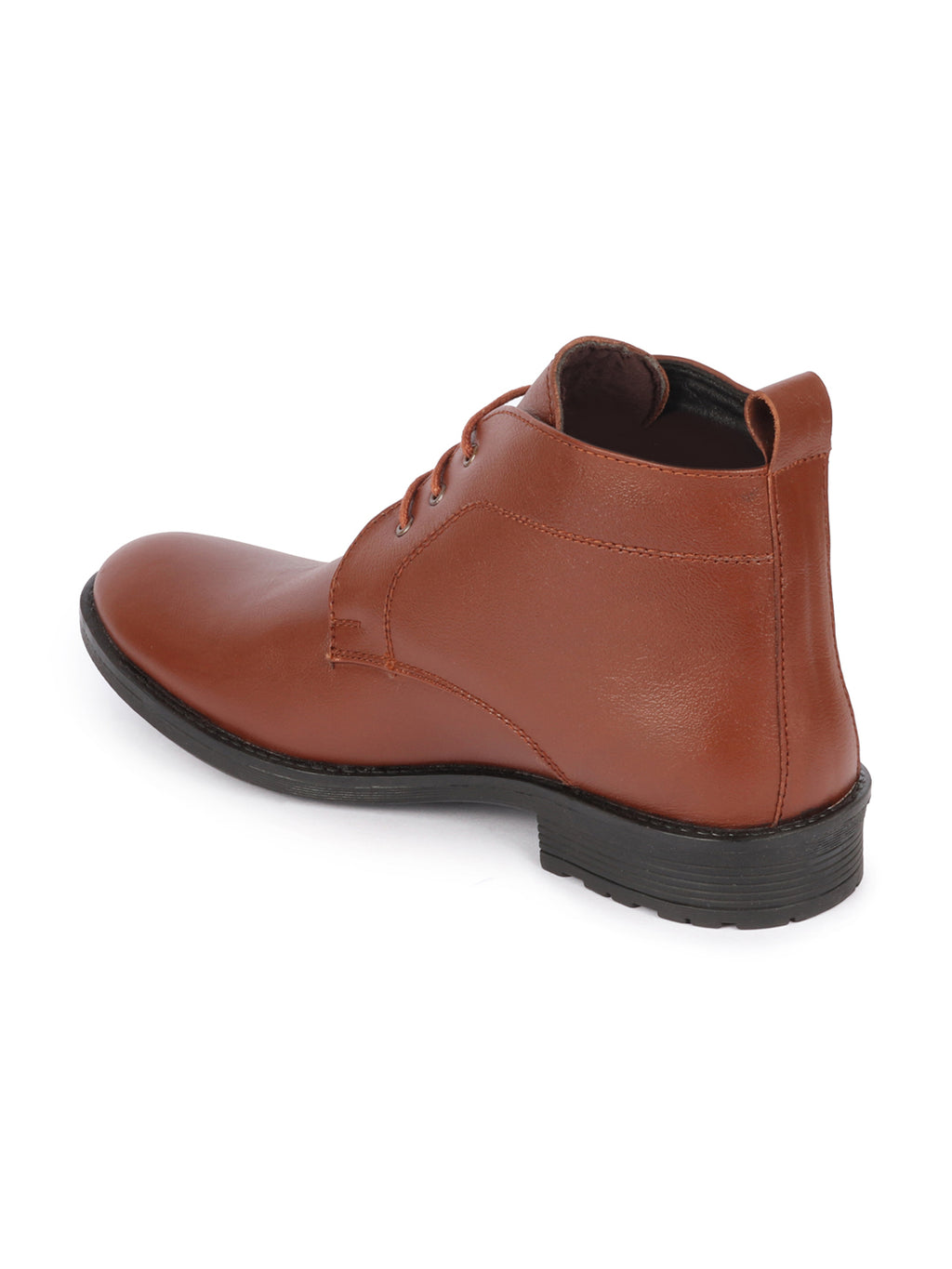 men tan genuine leather broad feet mid top chukka lace up boots with tpr welted sole