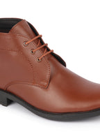 men tan genuine leather broad feet mid top chukka lace up boots with tpr welted sole