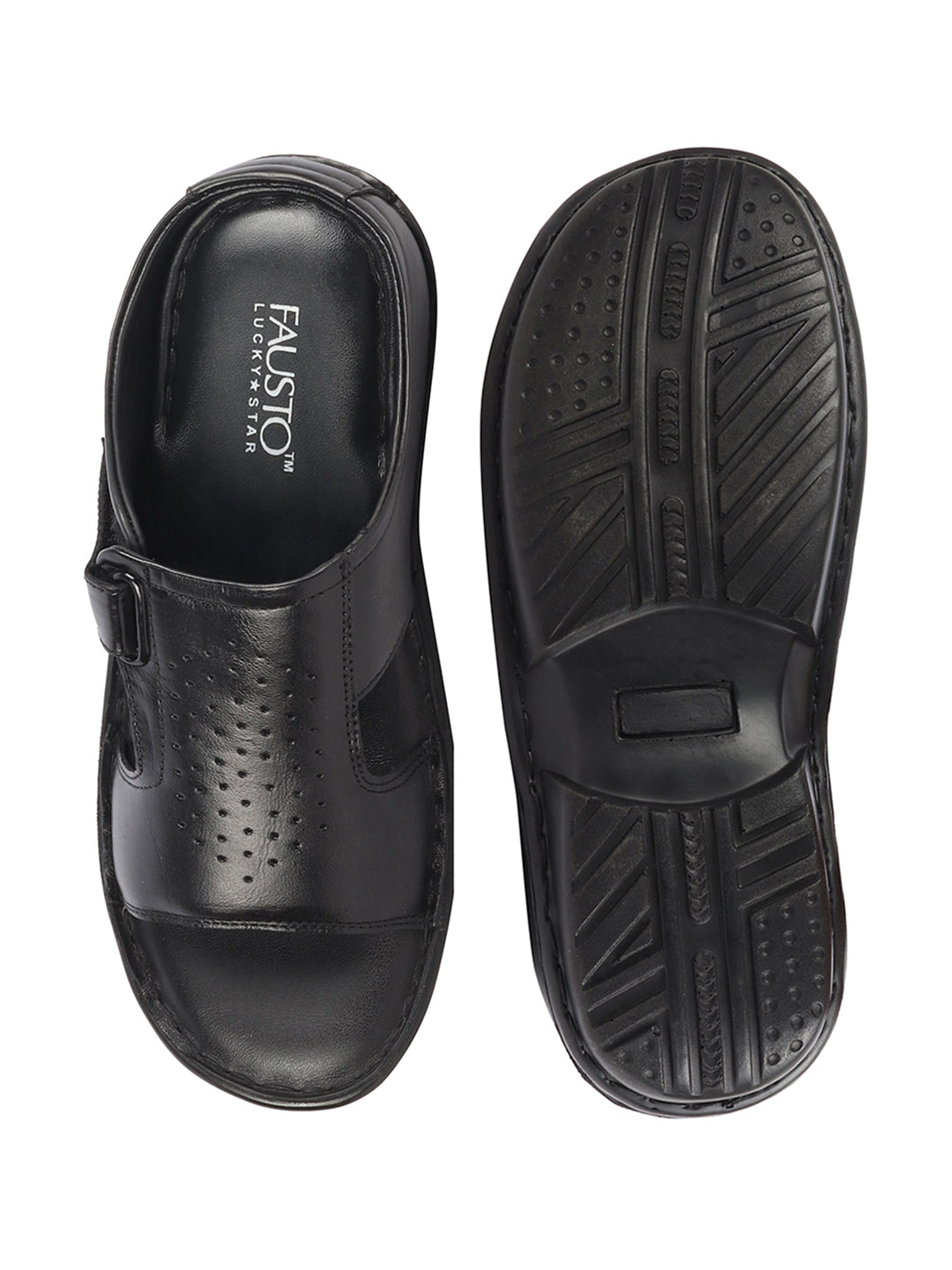 Men Black Formal Leather Slip-On Slippers