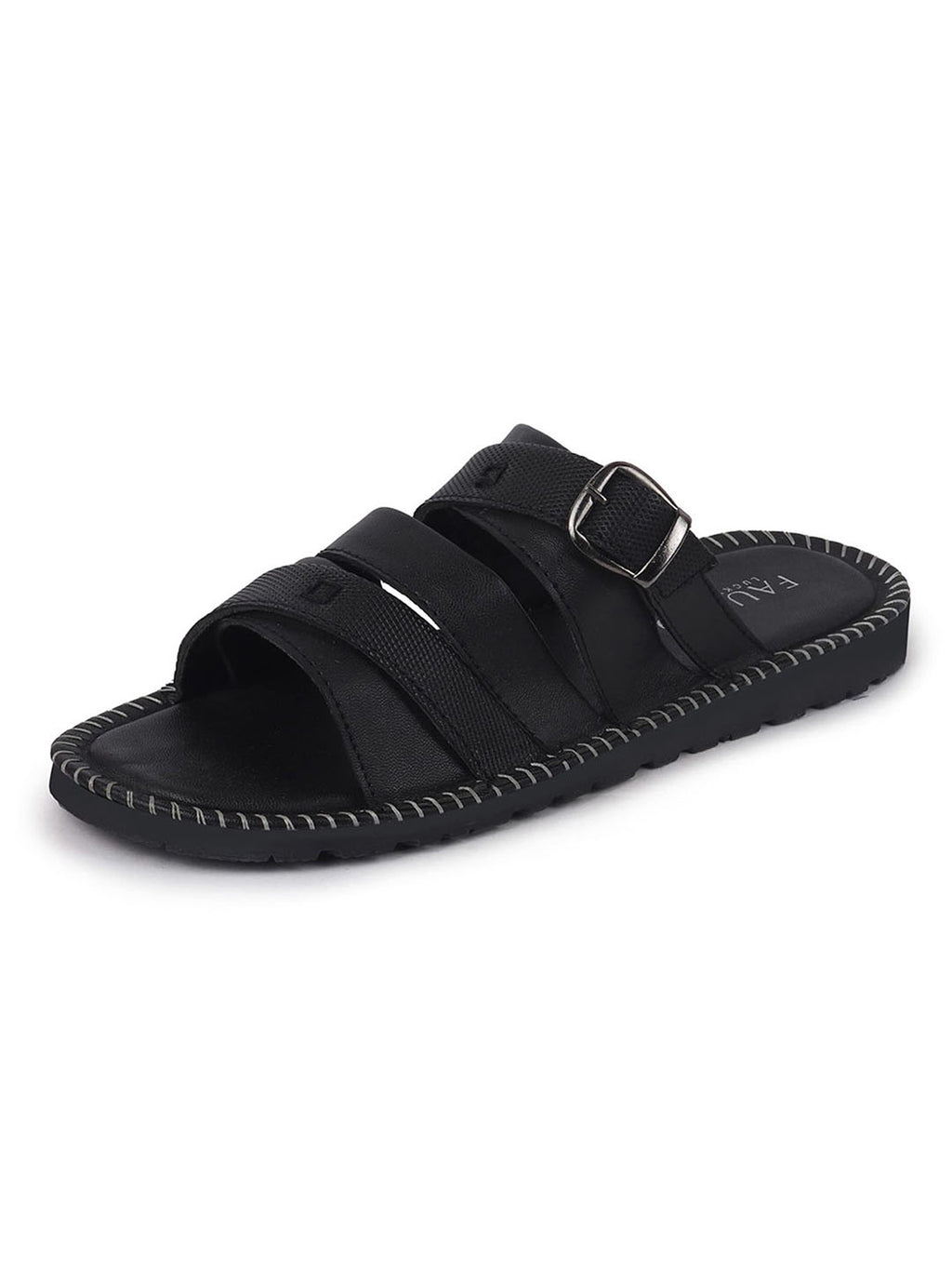 Shop Men Black Slip On TPR Sole Side Stitch Outdoor & Indoor Slippers Online.