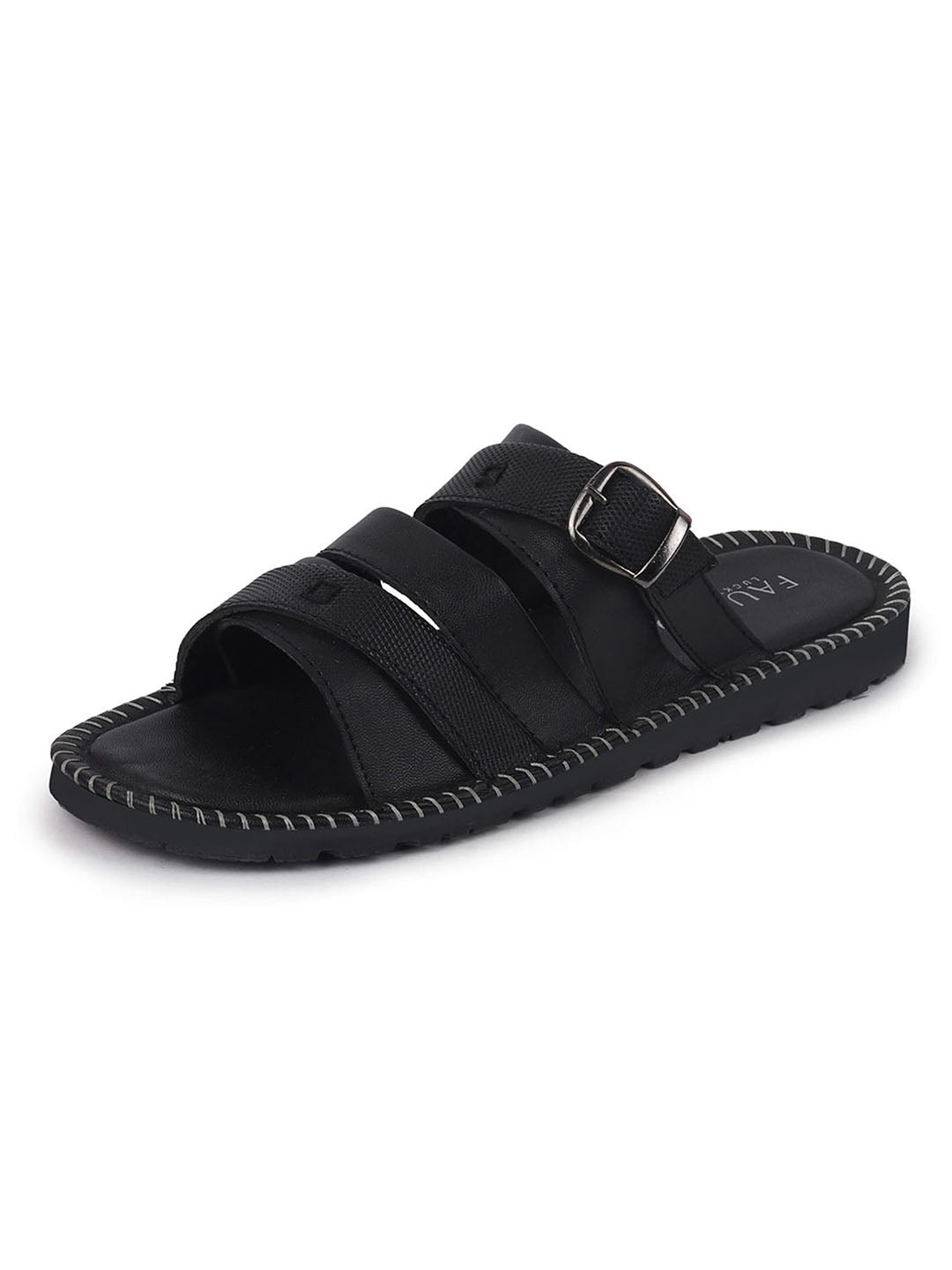 Shop Men Black Slip On TPR Sole Side Stitch Outdoor & Indoor Slippers Online.