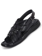 shop men black buckle criss cross strap leather sandals online.