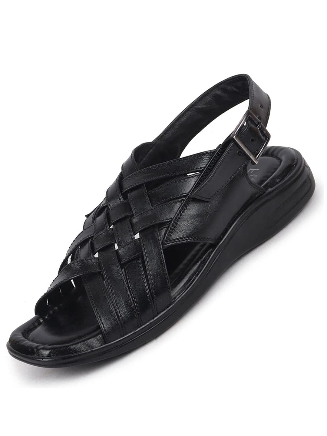 shop men black buckle criss cross strap leather sandals online.