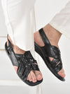 shop men black buckle criss cross strap leather sandals online.