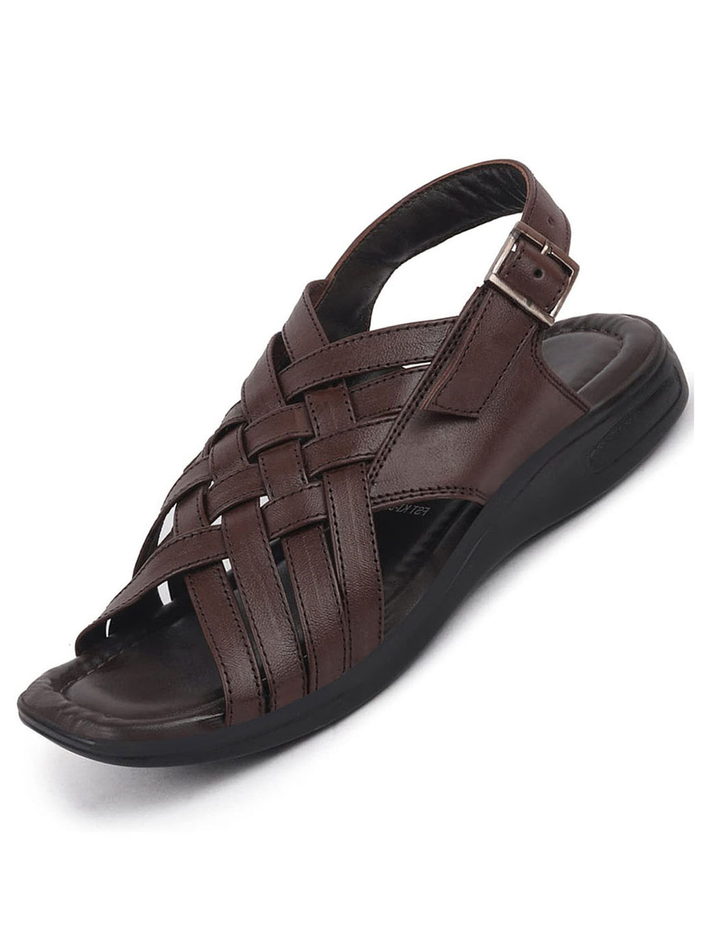 Shop Men Brown Buckle Criss Cross Strap Leather Sandals Online.