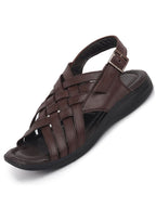 Shop Men Brown Buckle Criss Cross Strap Leather Sandals Online.