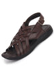 Men Brown Buckle Criss Cross Strap Leather Sandals