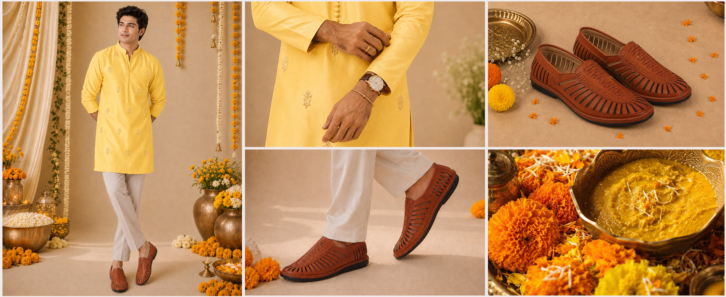 Men Black Laser Cut Stitched Ethnic Jutis & Mojaris