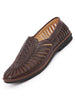 Men Brown Laser Cut Stitched Ethnic Jutis & Mojaris