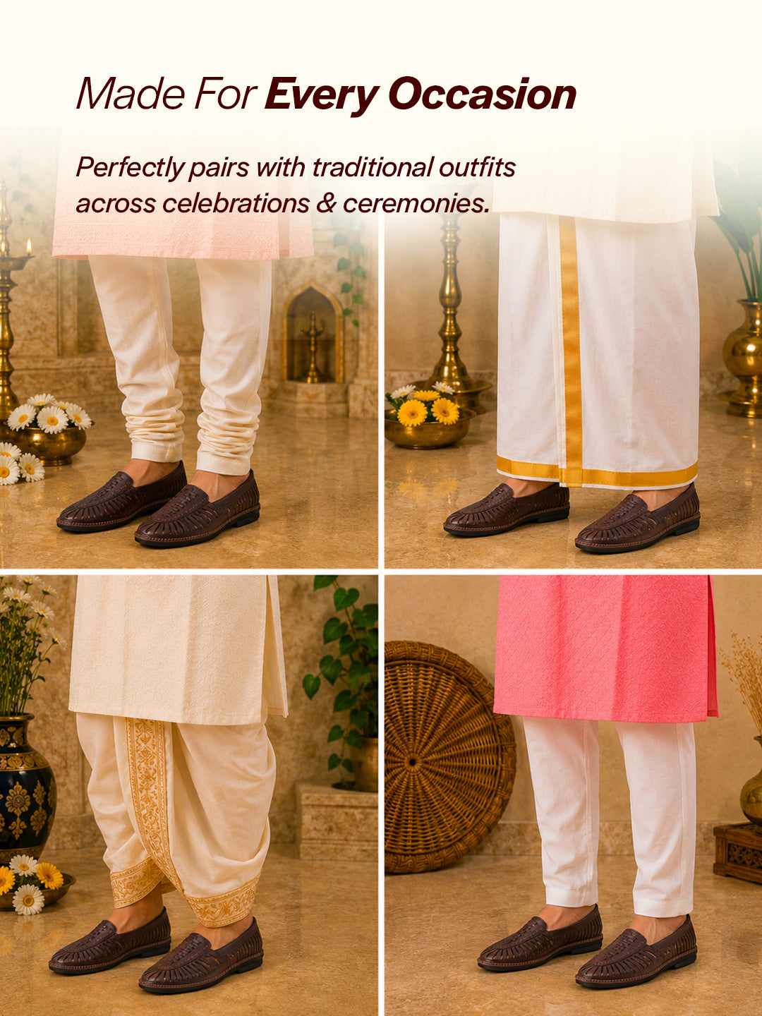 men brown laser cut stitched ethnic jutis & mojaris