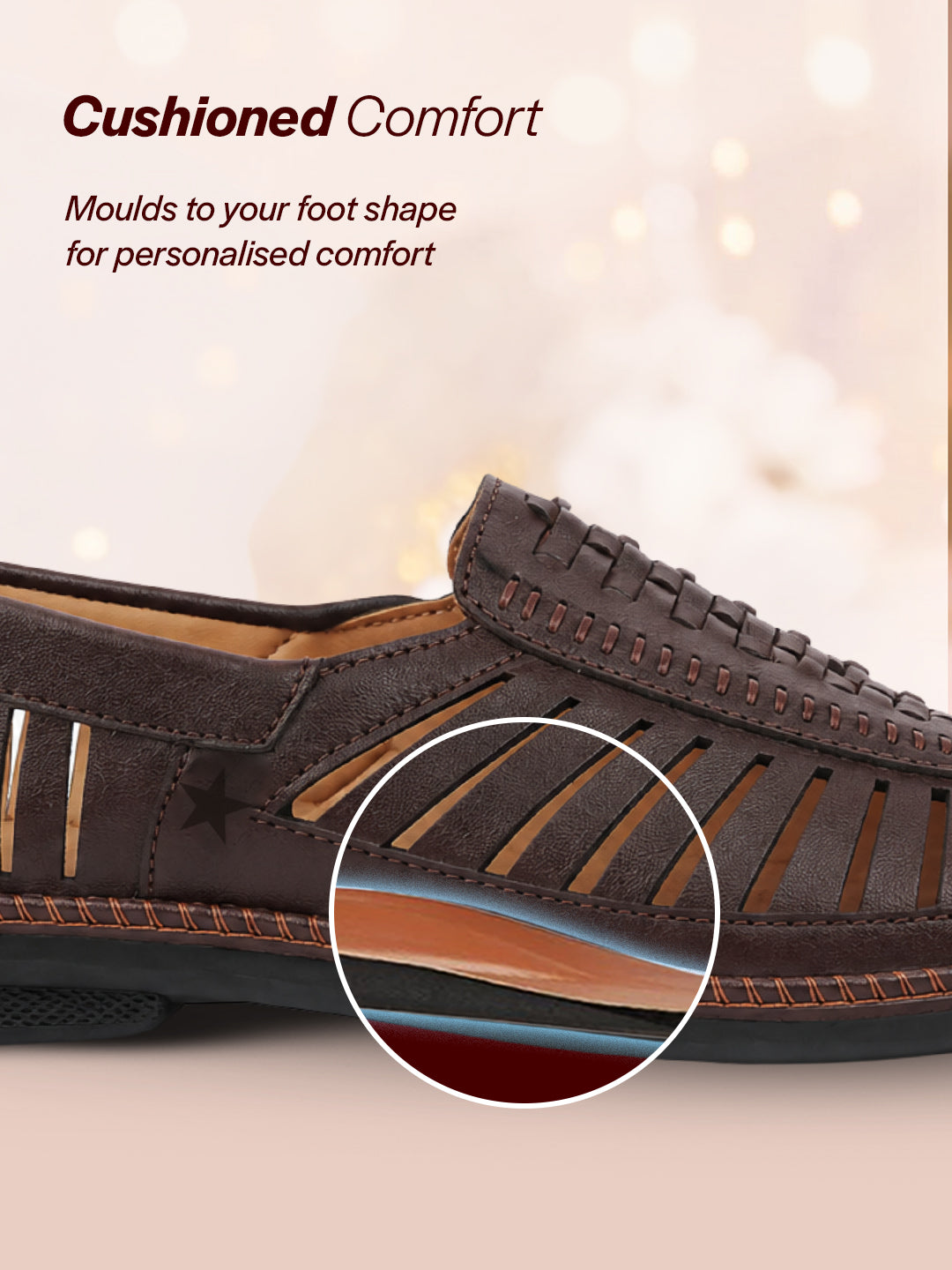 men brown laser cut stitched ethnic jutis & mojaris