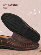 men brown laser cut stitched ethnic jutis & mojaris