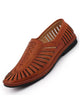 Men Tan Laser Cut Stitched Ethnic Jutis & Mojaris