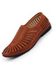Men Tan Laser Cut Stitched Ethnic Jutis & Mojaris