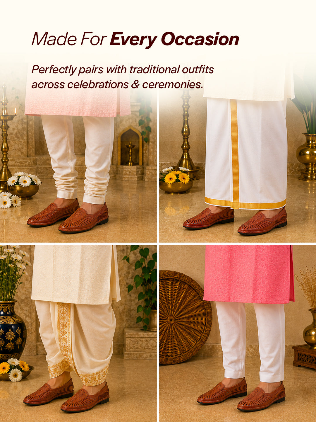 men tan laser cut stitched ethnic jutis & mojaris