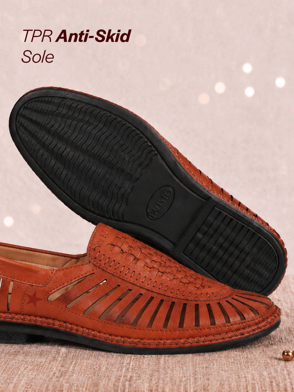 men tan laser cut stitched ethnic jutis & mojaris