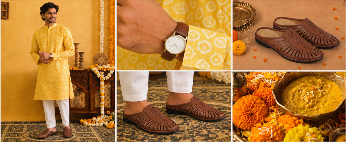 Men Black Back Open Laser Cut Stitched Ethnic Mojaris
