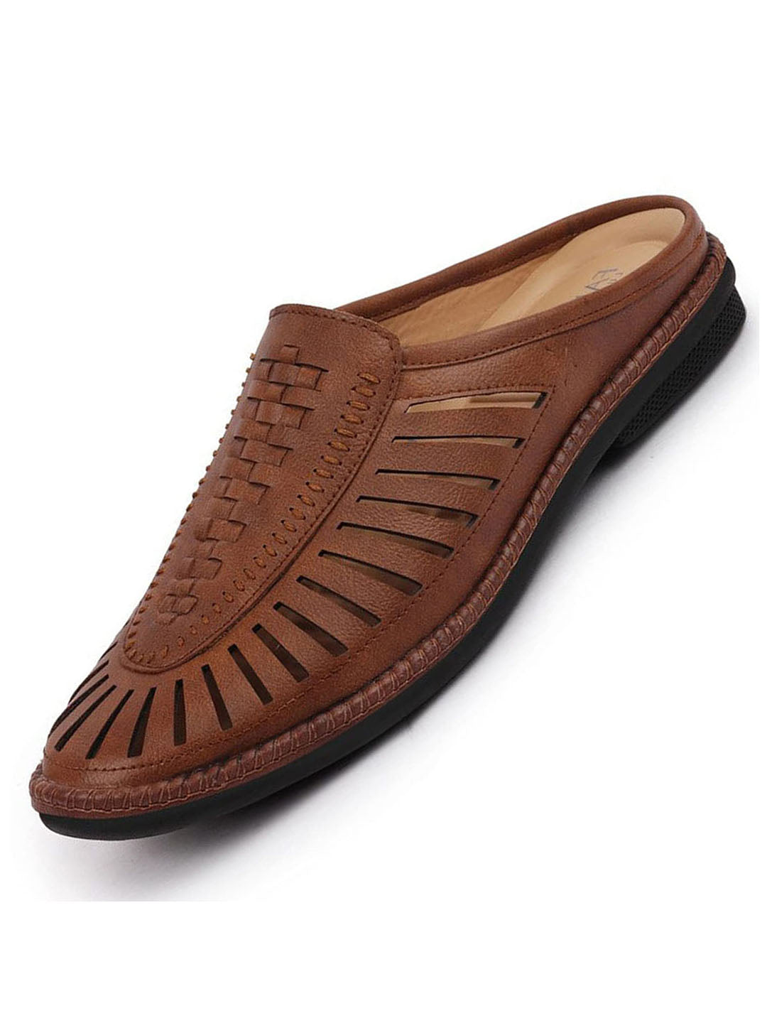 Shop Men Brown Back Open Laser Cut Stitched Ethnic Mojaris Online.