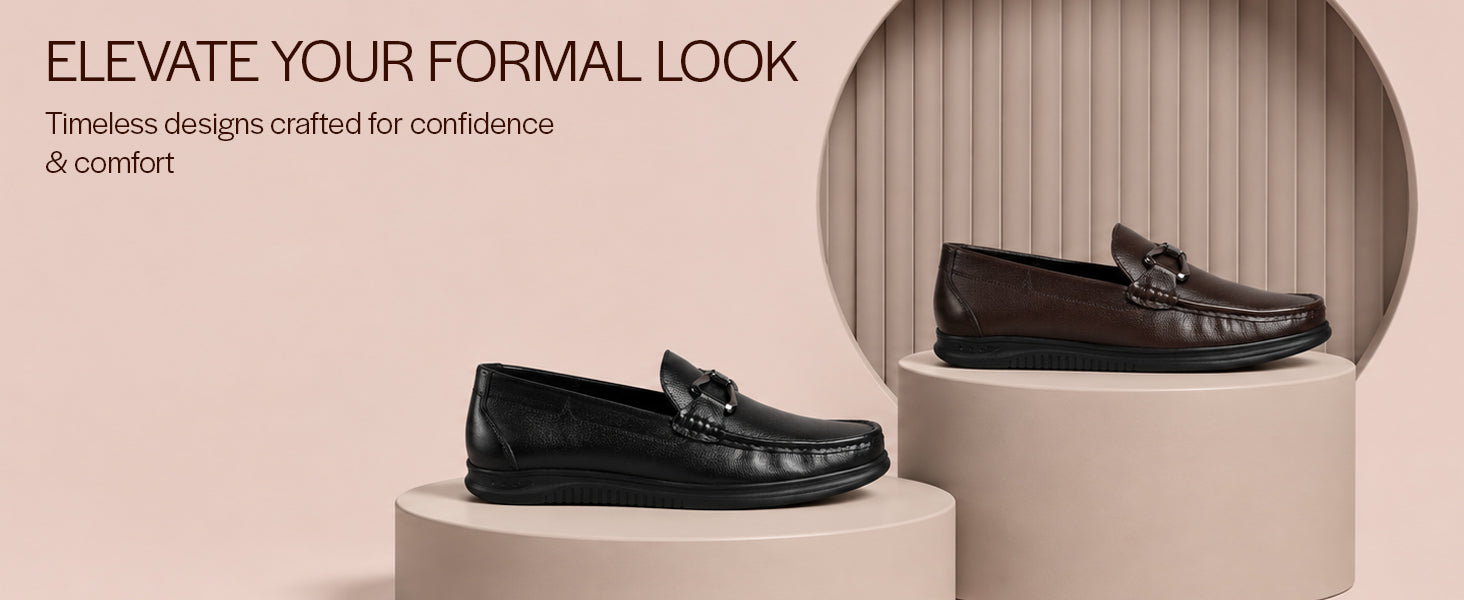Men Black Genuine Leather Bow Design Round Toe Formal Loafer and Moccasin for Office, Events, Meetings|Flatform EVA Sole with Long Comfort, Slip Resistant